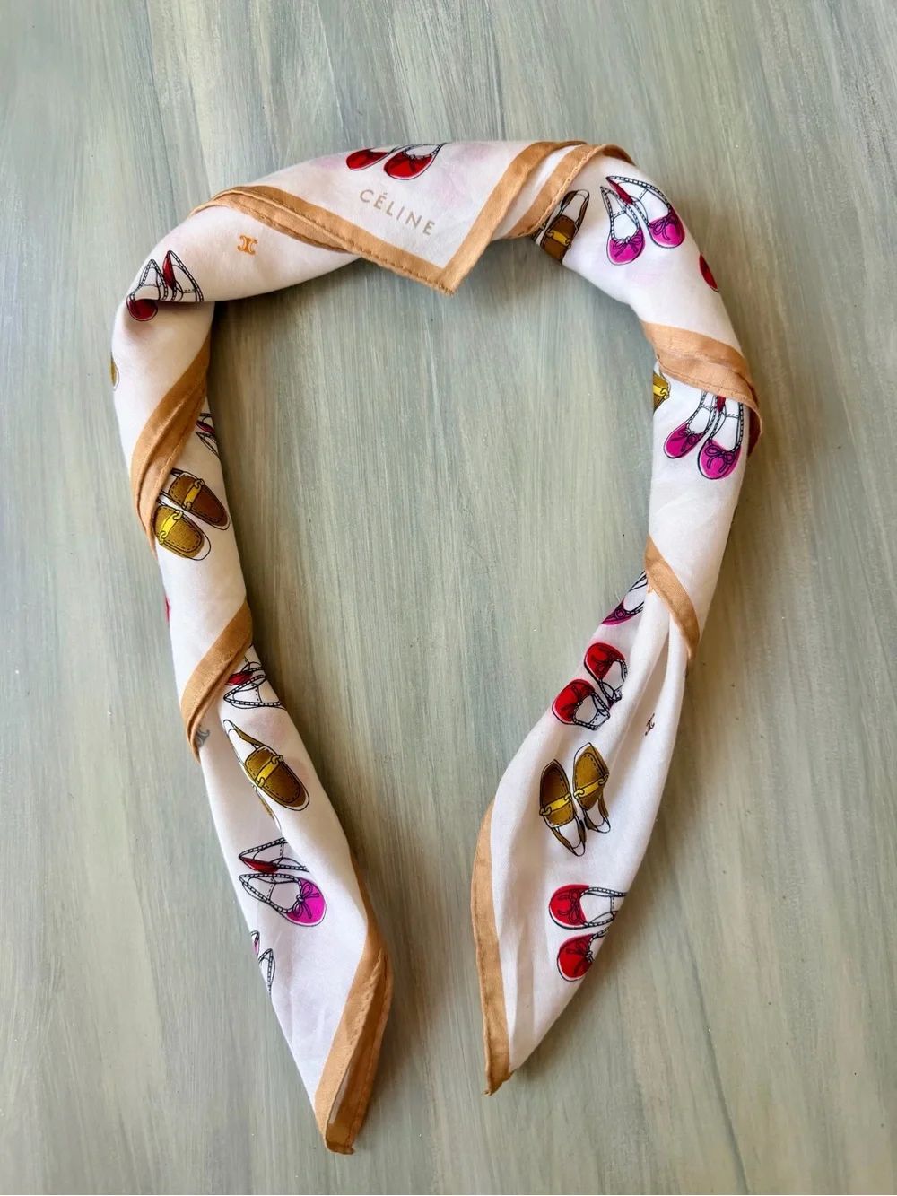 Céline Macadam Blazon White Cotton Square Scarf Whimsical Shoes Print